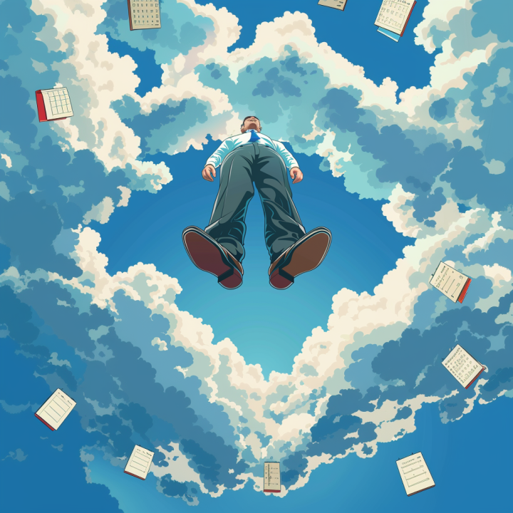 A man standing in a cloud of calendars and notes